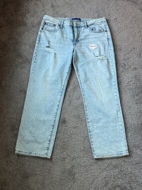 Casual Designs Light Wash Jeans Straight Leg Distressed High Rise SIZE 17